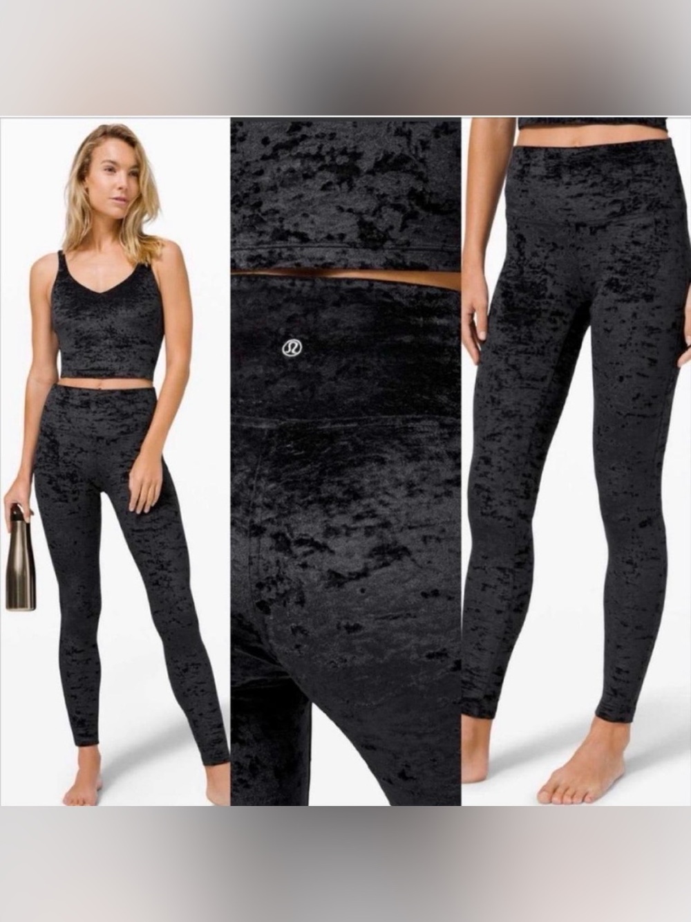 lululemon athletica Black Crushed Velvet High-Rise Leggings Set